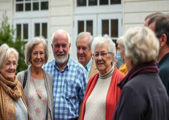 Middle-aged group at community center supporting Parkinson's disease awareness.
