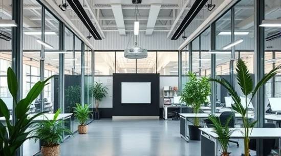 comprehensive marketing plan, analytical thinking, developing framework, photorealistic, open-plan office with glass walls and green plants, highly detailed, strategic planning, extremely high resolution, subtle monochrome palette, overhead fluorescent lighting, shot with a tilt-shift lens.